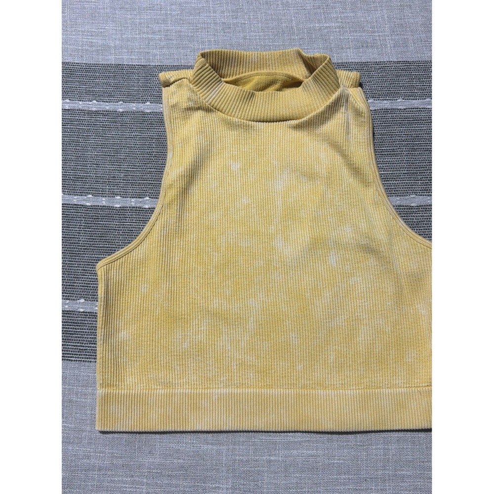 Aeropostale Seriously Soft Seamless Ribbed Tank Top Yellow Acid Wash Crop Size M
